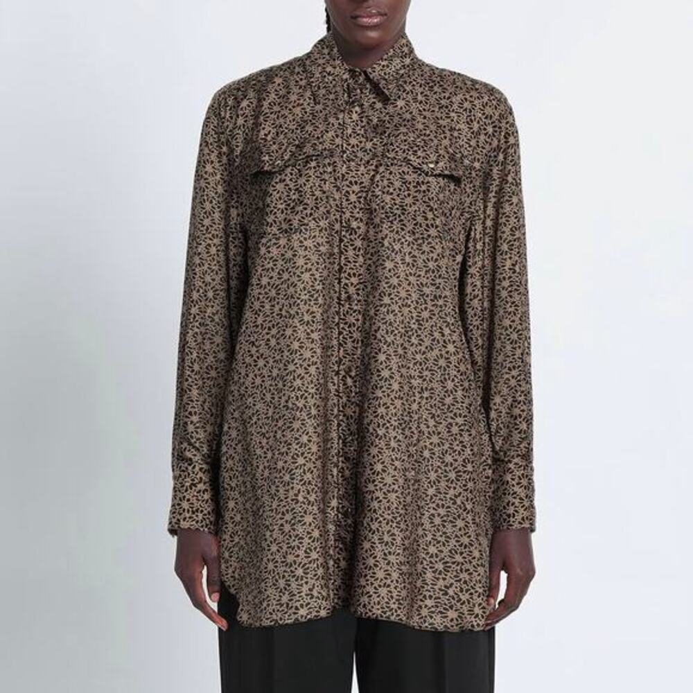 NWT Brunello Cucinelli Silk Pongee Floral Print Violet Beige Womens Shirt Sz XS